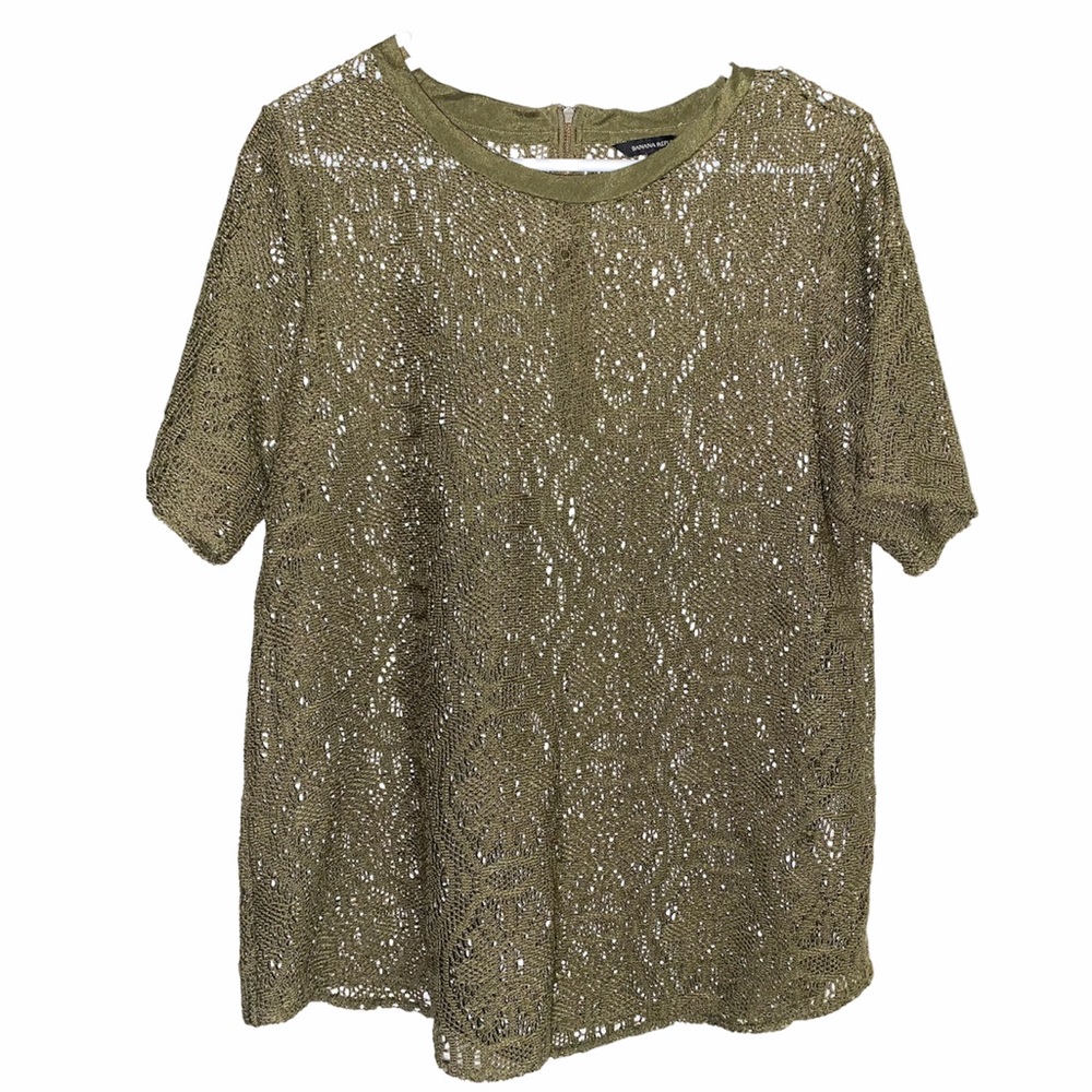 Banana republic olive green lace top zips up back size Xl